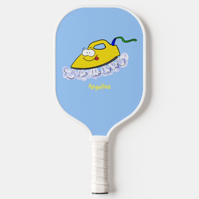 Funny cartoon iron laundry illustration  pickleball paddle (Front)