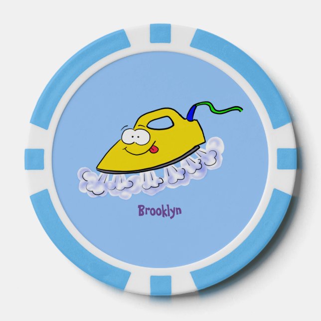 Funny cartoon iron laundry illustration poker chips (Front)