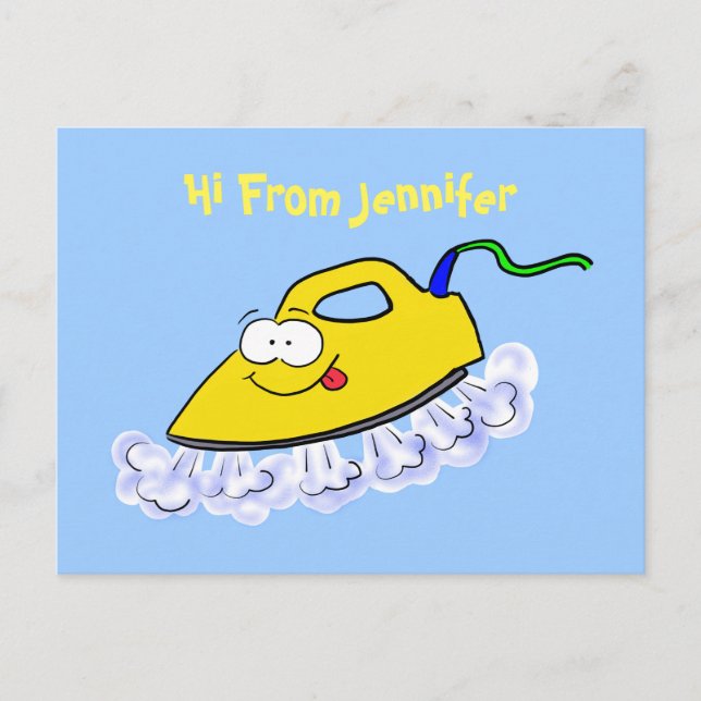 Funny cartoon iron laundry illustration postcard (Front)