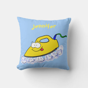Funny cartoon iron laundry illustration throw pillow