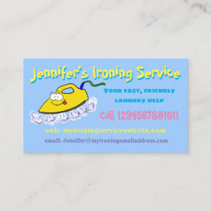 Funny cartoon ironing laundry service business card