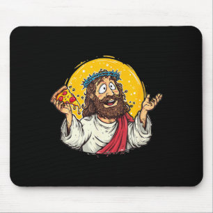 Funny Cartoon Jesus Christ With Pizza Slice Costum Mouse Pad