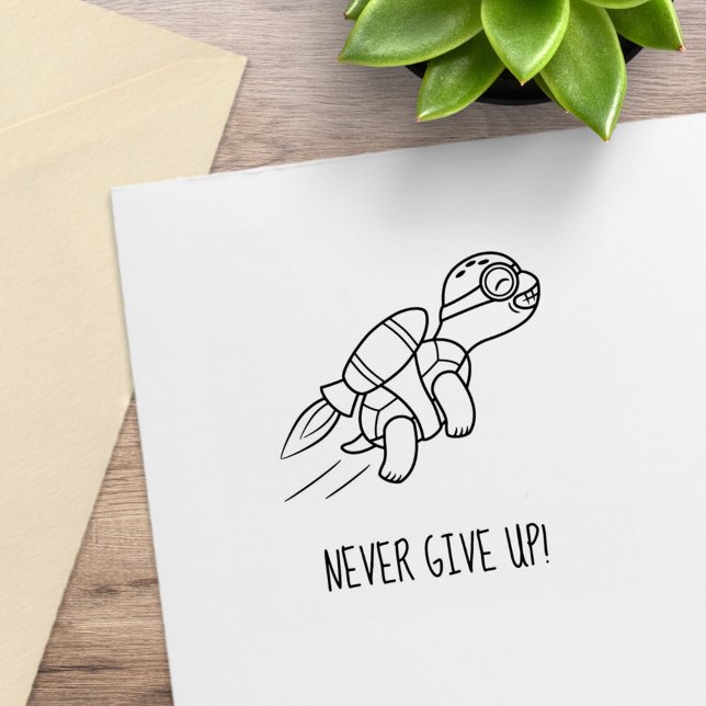 Funny Cartoon Jetpack Turtle Motivational  Rubber Stamp (Creator Uploaded)