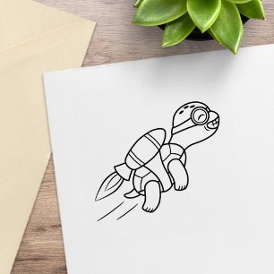 Funny Cartoon Jetpack Turtle Rubber Stamp