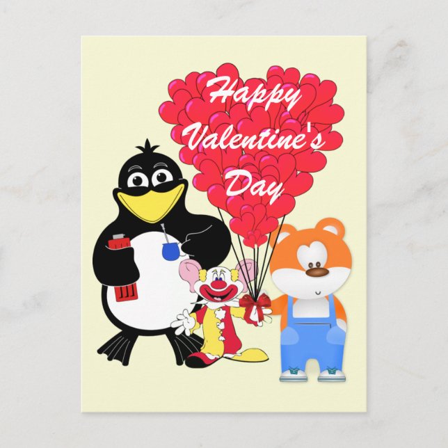 Funny cartoon kids Valentines Holiday Postcard (Front)