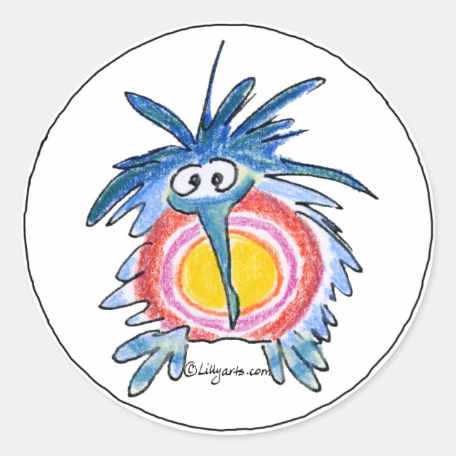 Funny Cartoon Kiwi Bird 4 Round Sticker (Front)
