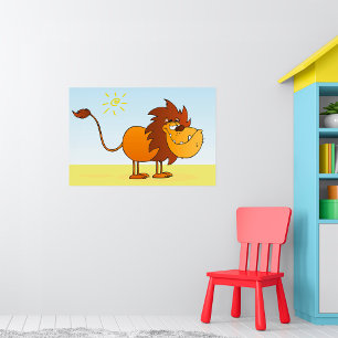 Funny Cartoon Lion in the Sun Safari Animal Poster
