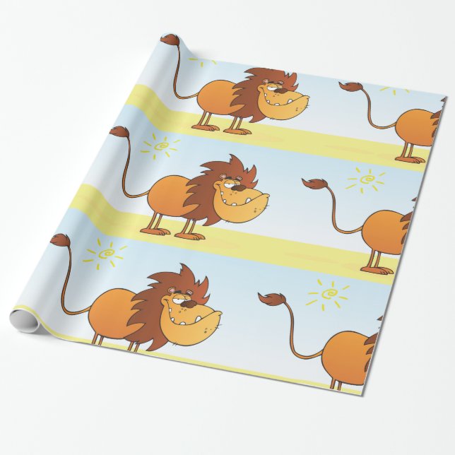 Funny Cartoon Lion in the Sun Safari Animal Wrapping Paper (Unrolled)