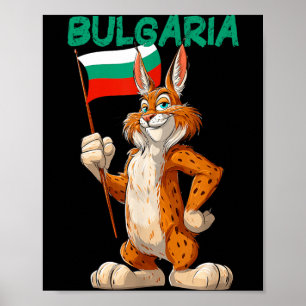 Funny Cartoon Lynx with Bulgaria Flag Costume Poster