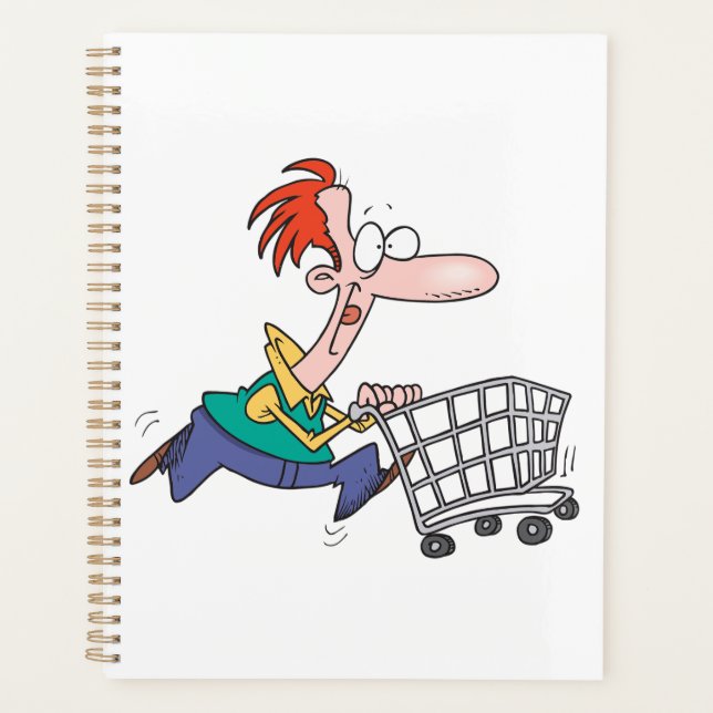 Funny Cartoon Man Running With Shopping Cart (Devant)