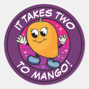 Funny Cartoon Mango Pun: It takes two to mango Classic Round Sticker
