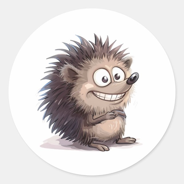 Funny Cartoon Modern Simply Classic Hedgehog  Classic Round Sticker (Front)