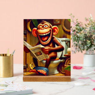Funny Cartoon Monkey on Toilet  Acrylic Sign