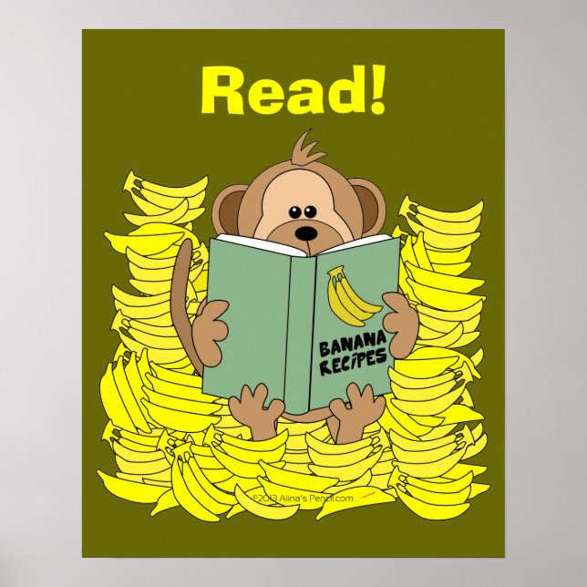 Funny Cartoon Monkey Reading Poster for Teachers (Front)