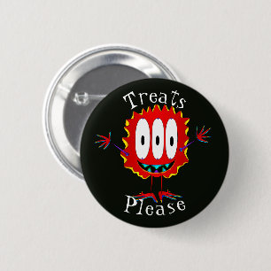Funny, Cartoon Monster, Halloween "Treats Please" 2 Inch Round Button