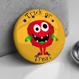 Funny, Cartoon Monster, Halloween "Trick or Treat" 2 Inch Round Button