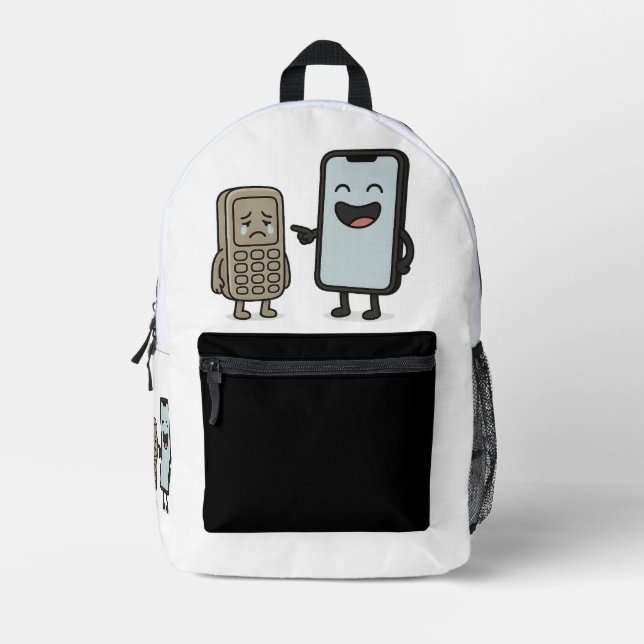  Funny Cartoon _ New Smartphone vs Old Phone Printed Backpack (Front)