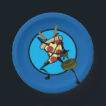 FUNNY CARTOON NINJA PIZZA GRAPHIC PAPER PLATES<br><div class="desc">Funny Cartoon Ninja pizza graphic illustration paper plates. Background colour can be customized.</div>