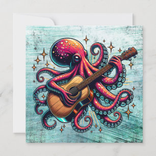 Funny Cartoon Octopus Playing Guitar