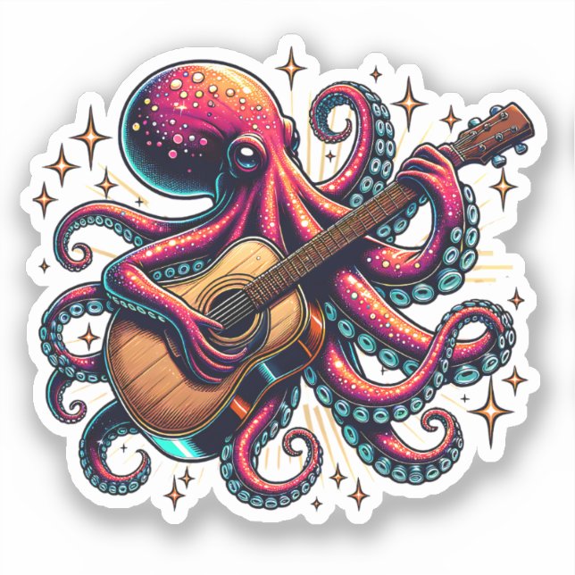 Funny Cartoon Octopus Playing Guitar (Front)