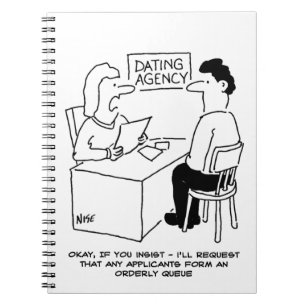 Funny Cartoon of Man at a Dating Agency Notebook