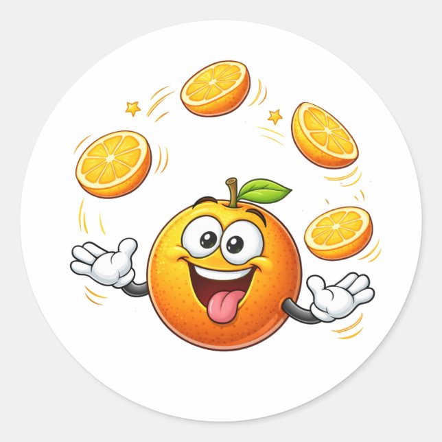 Funny Cartoon Orange Juggling Sticker (Front)