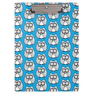 Funny Cartoon Owls Blue Clipboard