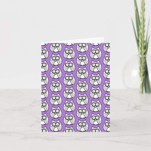 Funny Cartoon Owls Halloween Purple Folded Note Card (Front)
