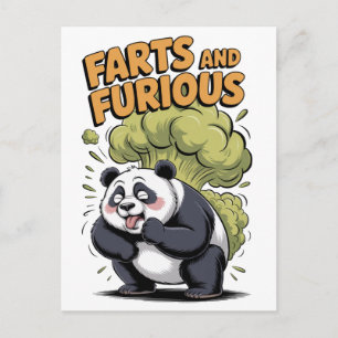Funny Cartoon Panda makes a Fart on a Holiday Postcard