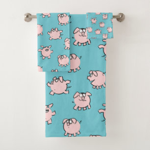Funny Cartoon Pattern Pig Year Choose Colour Bath  Towel Set