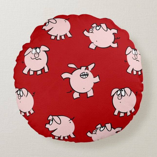 Funny Cartoon Pattern Pig Year Choose Colour Round Pillow (Front)