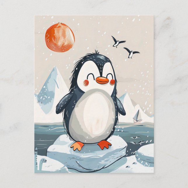 funny cartoon Penguin on Ice Floe Postcard (Front)