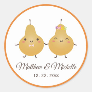 Funny Cartoon Perfect Pear Couple Wedding Favour Classic Round Sticker