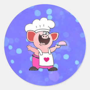 Funny Cartoon Pig Chef  Shirt   Funny Piggy Chef T Classic Round Sticker