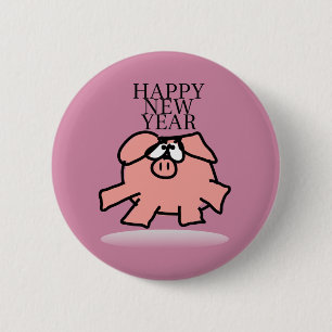 Funny Cartoon Pig New Year Choose Colour Button