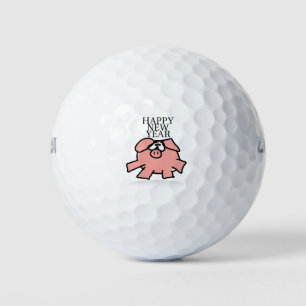 Funny Cartoon Pig New Year Golf Balls