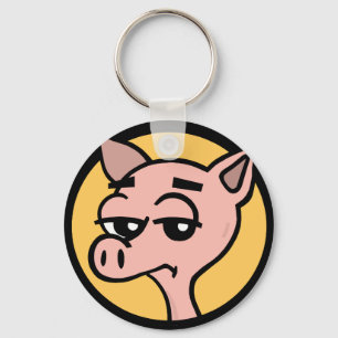 FUNNY CARTOON PIG ROUND KEY CHAIN