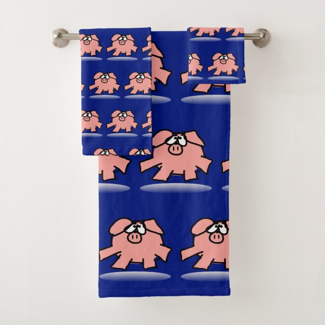 Funny Cartoon Pig Year Birthday Choose colour Bath Bath Towel Set (Insitu)