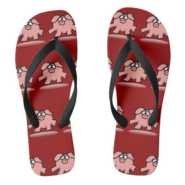 Funny Cartoon Pig Year Birthday Choose colour MFF Flip Flops (Footbed)