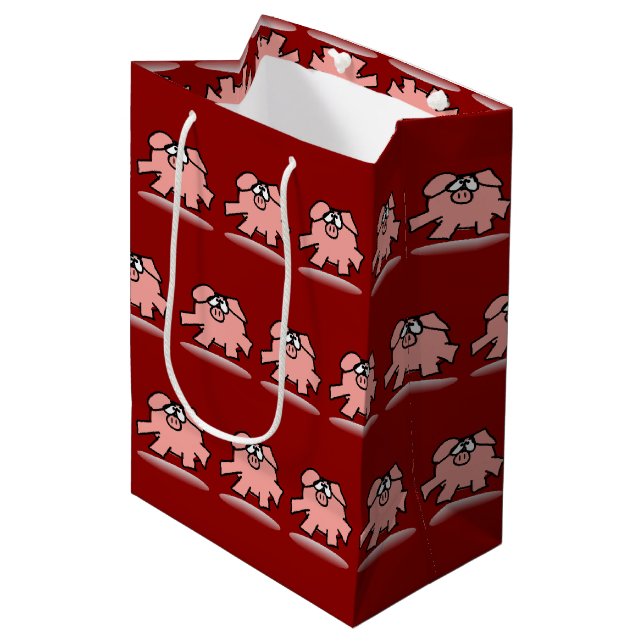 Funny Cartoon Pig Year Birthday Choose colour MGB Medium Gift Bag (Front Angled)