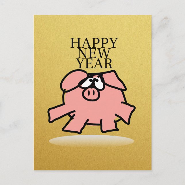 Funny Cartoon Pig Year Golden G postcard (Front)