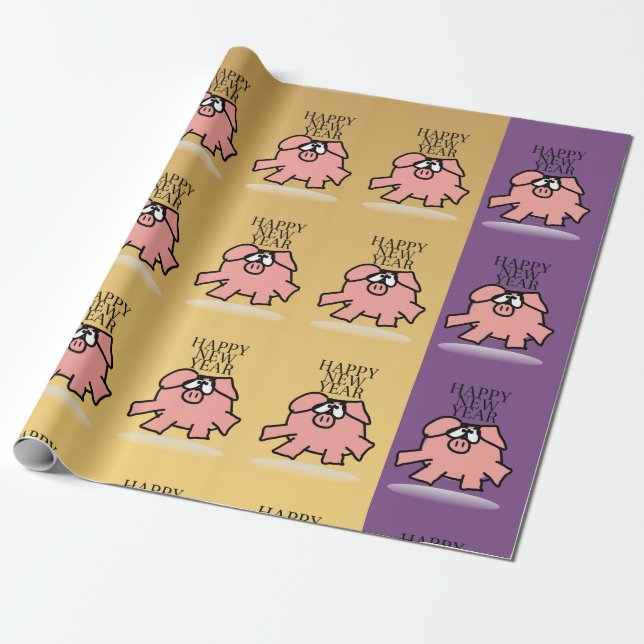 Funny Cartoon Pig Year  Wrapping paper (Unrolled)