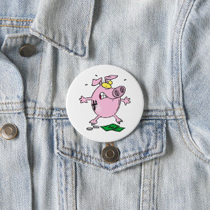 Funny Cartoon Piggy Bank Losing Money 3 Inch Round Button