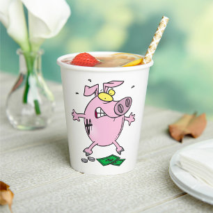 Funny Cartoon Piggy Bank Losing Money Paper Cups