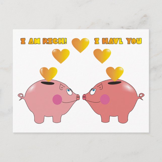 Funny Cartoon Pigs in Love Valentine Postcard (Front)
