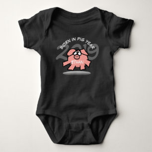 Funny Cartoon Pink Pig custom Personalized Baby B Bodysuit