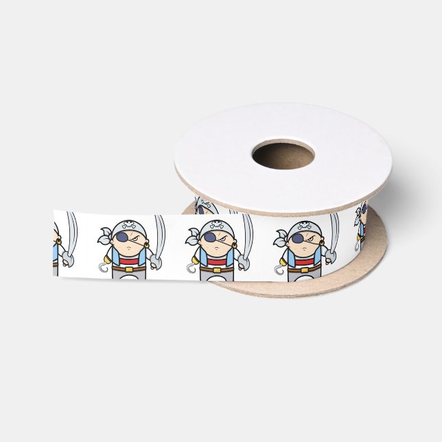 Funny Cartoon Pirate Kid Satin Ribbon (Spool)