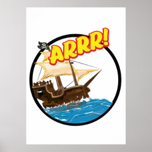 Funny cartoon Pirate ship Poster
