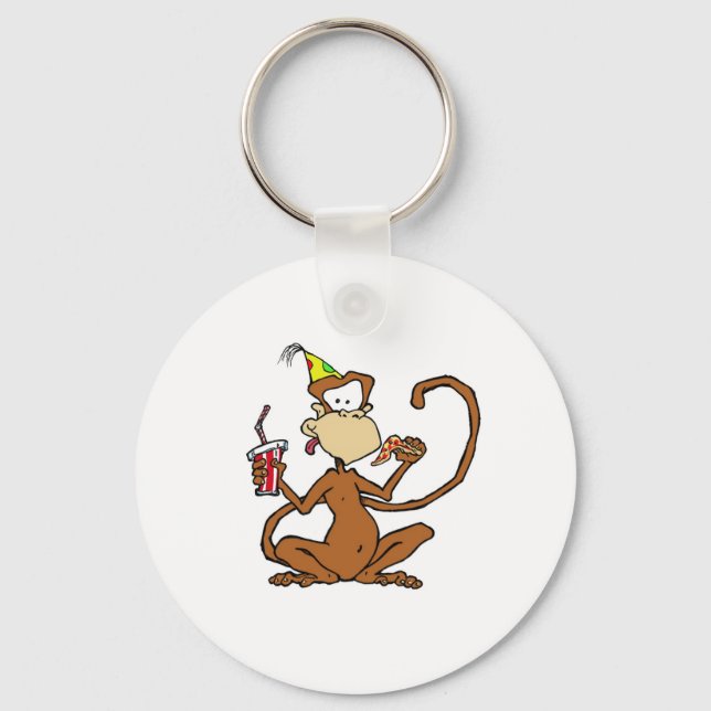 Funny Cartoon Pizza Monkey Keychain (Front)