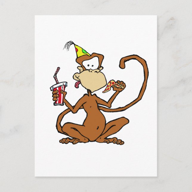 Funny Cartoon Pizza Monkey Postcard (Front)
